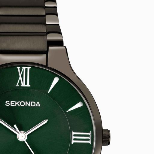 Sekonda men's black dial stainless steel dual time watch cheap